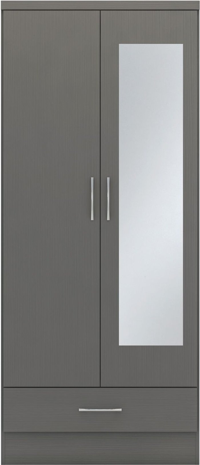 The Range | Seconique Nevada Mirrored 2 Door 1 Drawer Wardrobe - 3D Effect Grey Seconique Nevada Mirrored 2 Door 1 Drawer Wardrobe - 3D Effect Grey