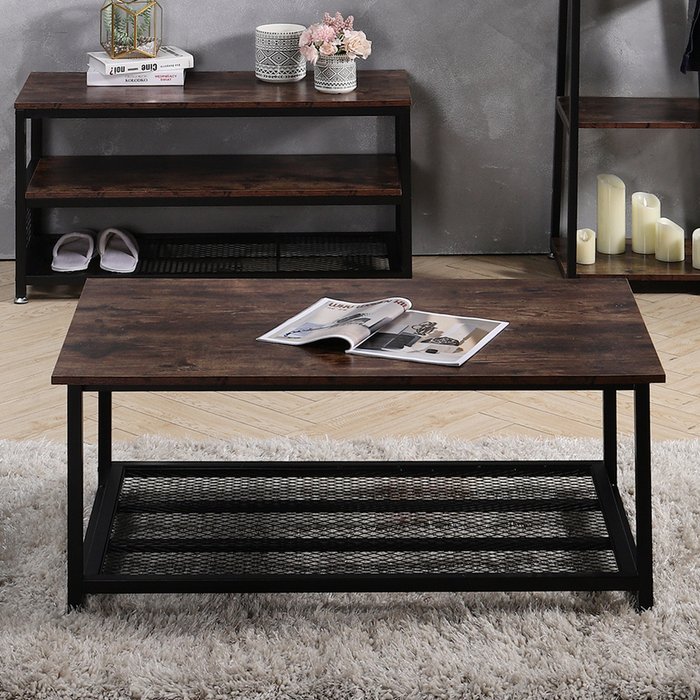 The Range | Livingandhome Vintage Style Coffee End Table Metal Frame With Storage Mesh Shelf - Brown Livingandhome Vintage Style Coffee End Table Metal Frame With Storage Mesh Shelf - Brown