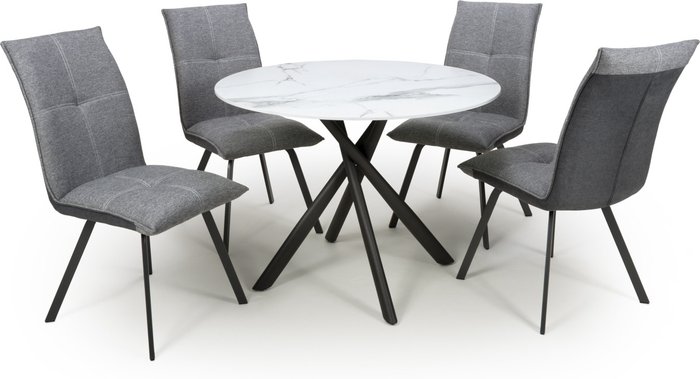 The Range | Shankar Shankar Avesta White Dining Table & 4 Ariel Light Grey Dining Chairs Set Shankar Shankar Avesta White Dining Table & 4 Ariel Light Grey Dining Chairs Set
