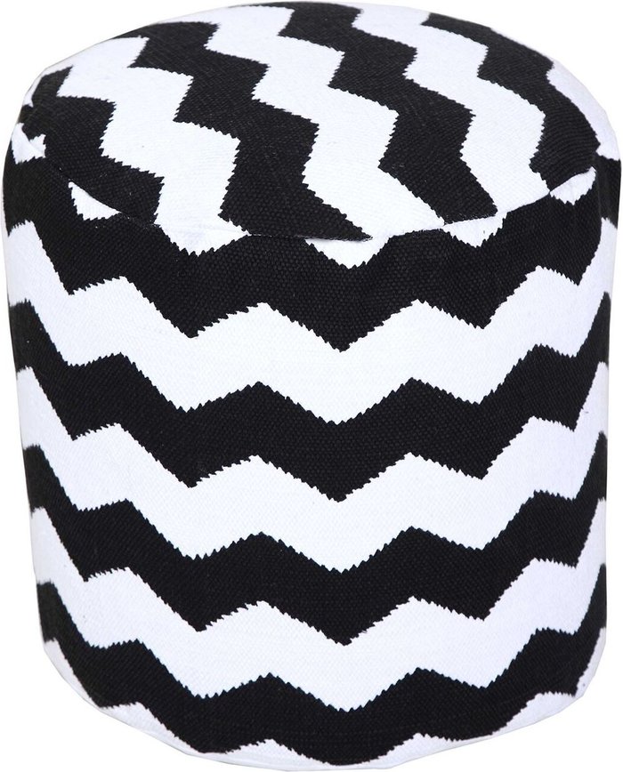 The Range | Homescapes Square Black and White Chevron Style Bean Circular Footstool - Black Homescapes Square Black and White Chevron Style Bean Circular Footstool - Black