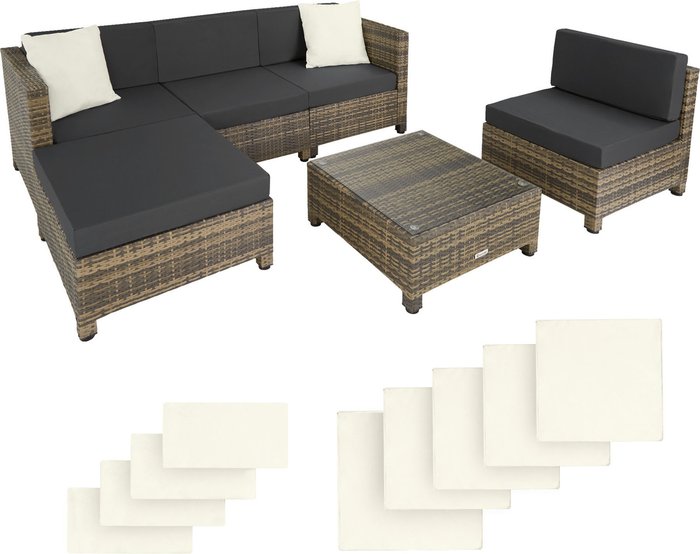 The Range | TECTAKE Tectake Rattan Corner Sofa Set With Aluminium Frame - Brown/Black TECTAKE Tectake Rattan Corner Sofa Set With Aluminium Frame - Brown/Black
