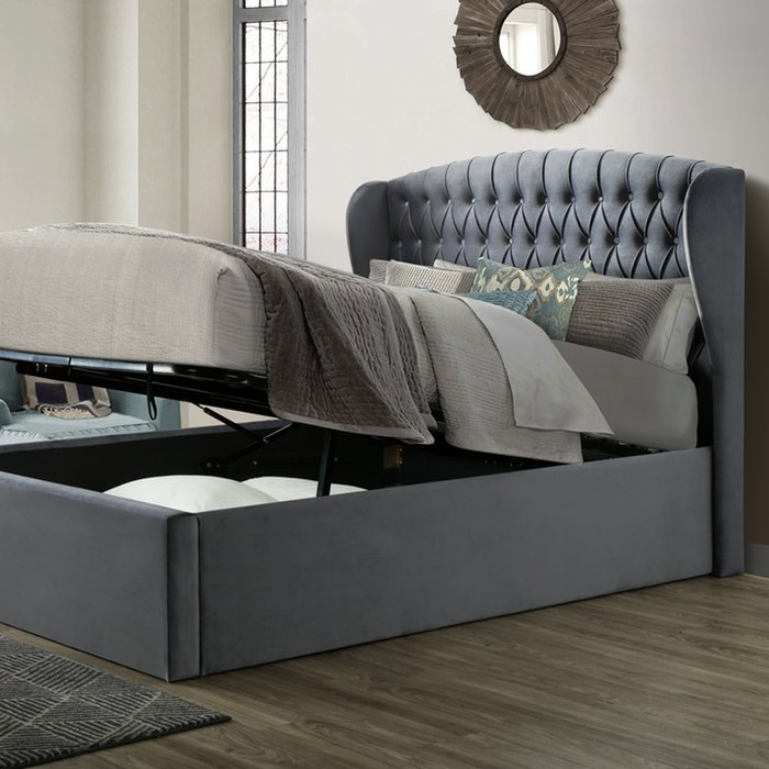 The Range | Warwick Grey Velvet Ottoman Storage Bed Kingsize Warwick Grey Velvet Ottoman Storage Bed Kingsize