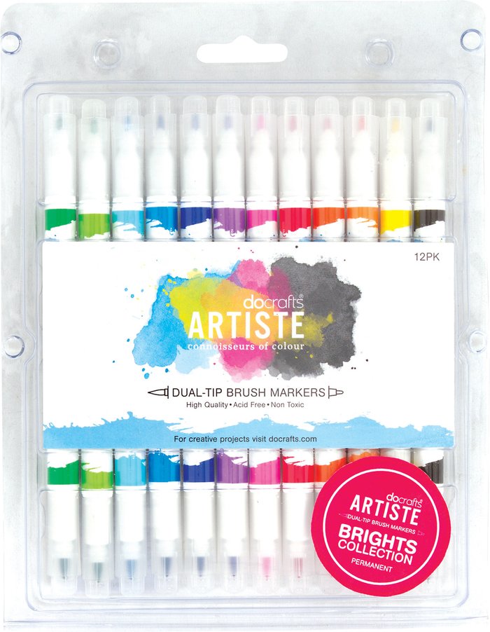 The Range | Artiste Pack of 12 Bright Artiste Dual Tip Brush Markers - Multi Artiste Pack of 12 Bright Artiste Dual Tip Brush Markers - Multi