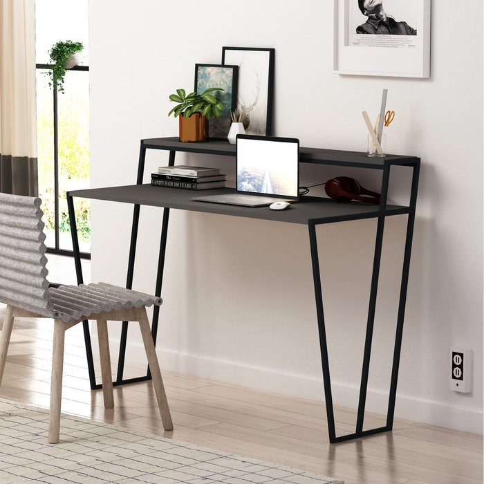 The Range | Decortie Pal Modern Study Desk With Monitor Stand - Anthracite Grey Decortie Pal Modern Study Desk With Monitor Stand - Anthracite Grey