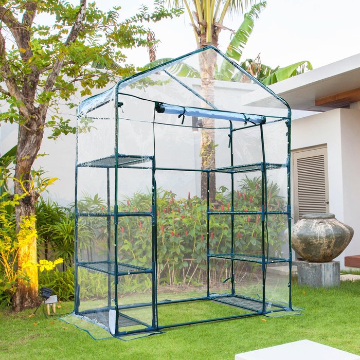 The Range | Outsunny 4 Tiers 8 Shelves Metal Frame Walk in Portable Greenhouse - Transparent / 73cm Outsunny 4 Tiers 8 Shelves Metal Frame Walk in Portable Greenhouse - Transparent / 73cm