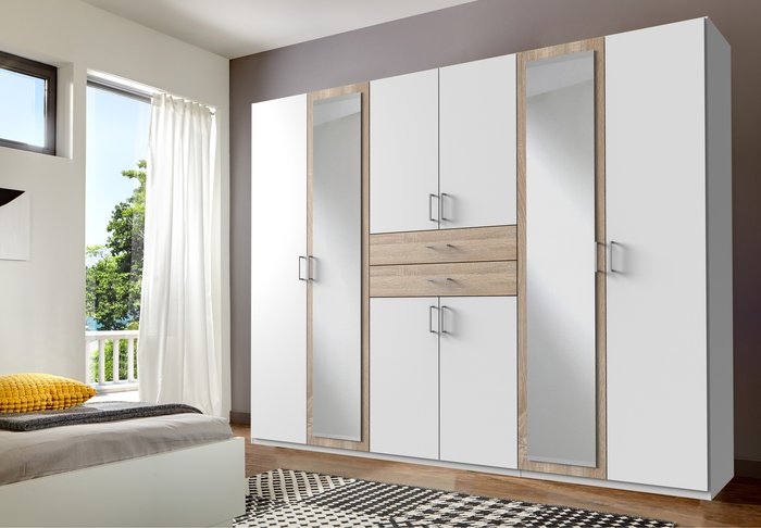 The Range | Tjs Diver Oak 6 Door Wardrobe - Oak And White Tjs Diver Oak 6 Door Wardrobe - Oak And White