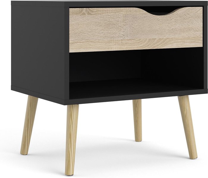 The Range | Oslo Bedside 1 Drawer In Black And Oak Effect Oslo Bedside 1 Drawer In Black And Oak Effect