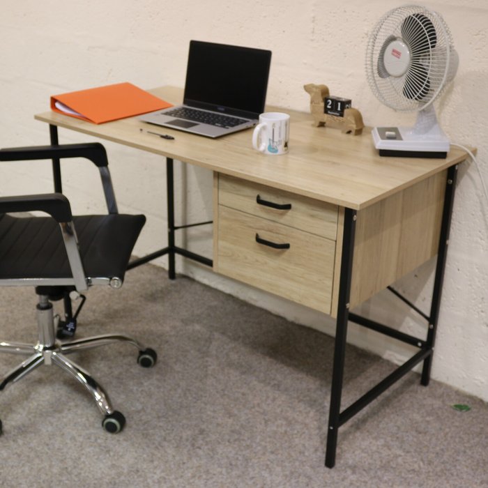 The Range | Core Products Ltd Two drawer desk with oak effect and grey metal legs - Oak effect finish Core Products Ltd Two drawer desk with oak effect and grey metal legs - Oak effect finish