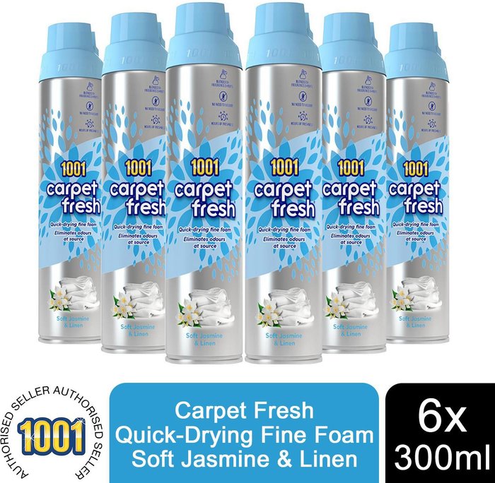 The Range | 1001 6 Pack 1001 Carpet Fresh 300ml Cans - Jasmine & Linen 1001 6 Pack 1001 Carpet Fresh 300ml Cans - Jasmine & Linen