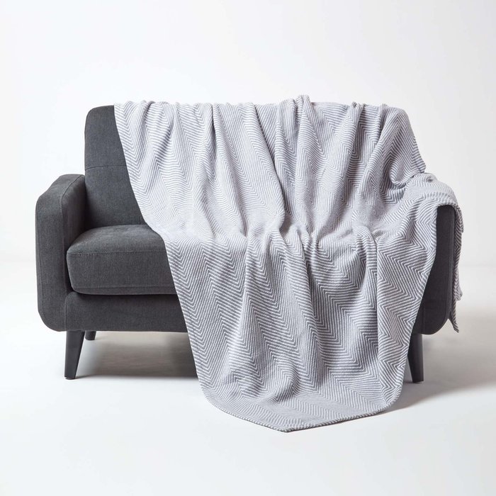 The Range | Homescapes Cotton Halden Chevron Grey Throw - Grey / Large Homescapes Cotton Halden Chevron Grey Throw - Grey / Large