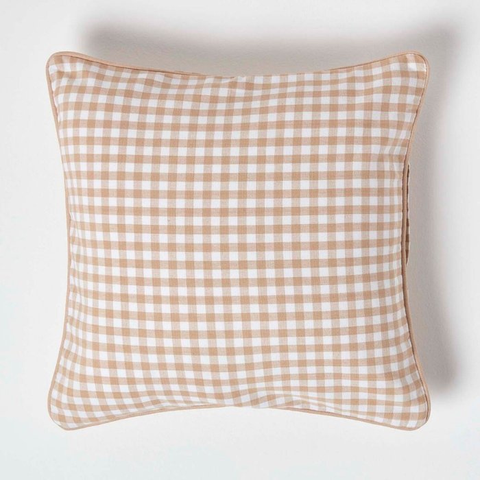 The Range | Homescapes Cotton Gingham Check Cushion Cover - Beige Homescapes Cotton Gingham Check Cushion Cover - Beige