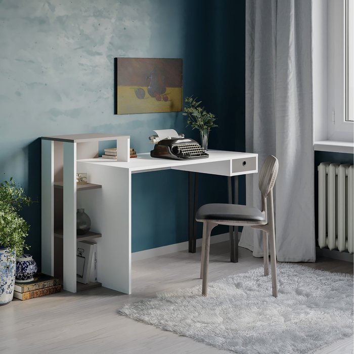 The Range | Decortie Loyd Study Desk With Drawer And Bookshelves - White Decortie Loyd Study Desk With Drawer And Bookshelves - White