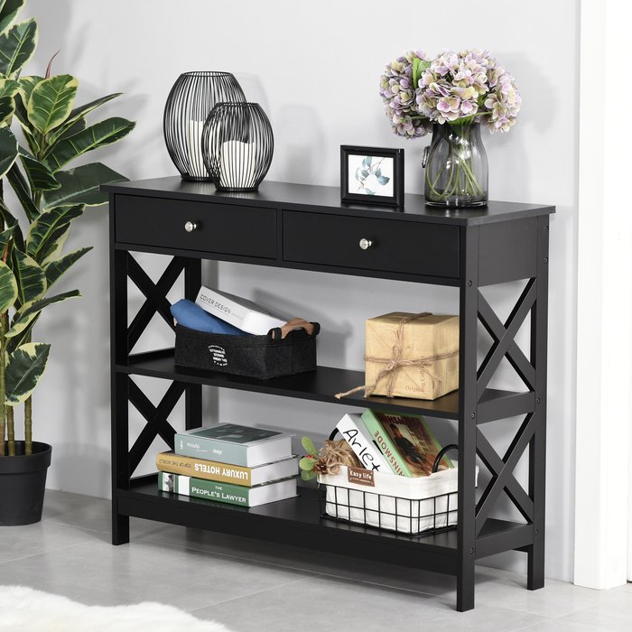 The Range | HOMCOM HOMCOM Console Table With Open Top X Support Black HOMCOM HOMCOM Console Table With Open Top X Support Black