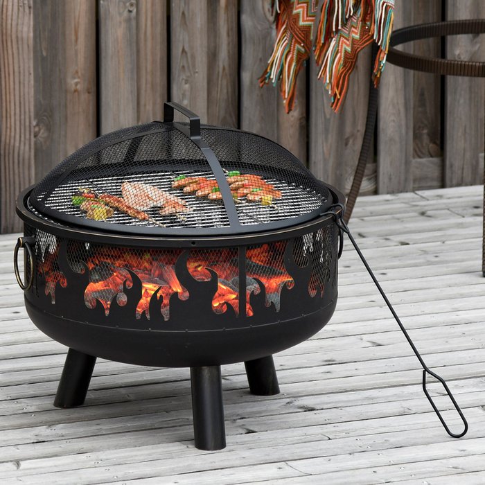 The Range | Outsunny 61.5cm 2 In 1 Outdoor Fire Pit Firewood BBQ - Black Outsunny 61.5cm 2 In 1 Outdoor Fire Pit Firewood BBQ - Black