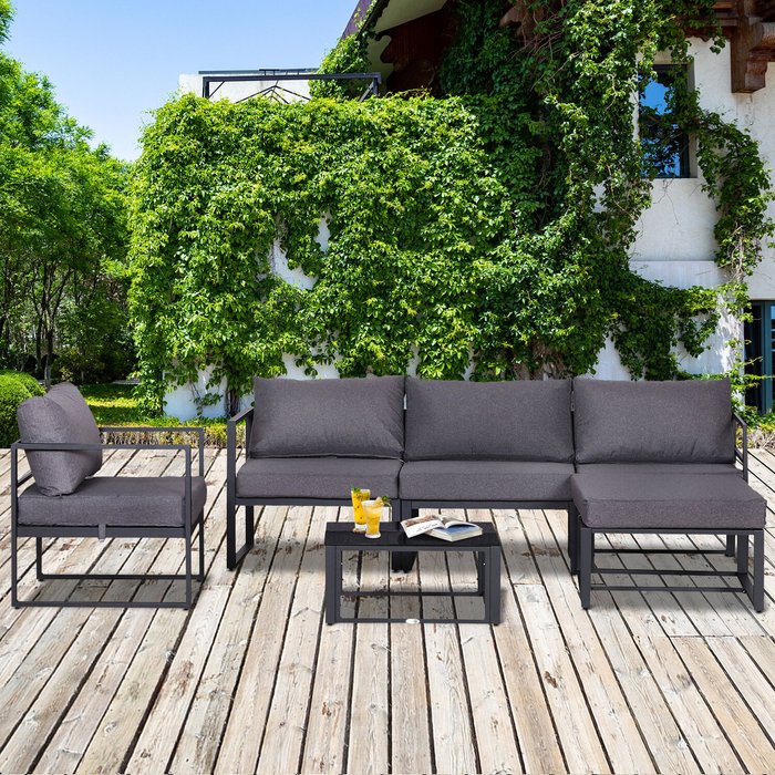 The Range | Outsunny 6 Piece Garden Sectional Sofa Set - Grey Outsunny 6 Piece Garden Sectional Sofa Set - Grey