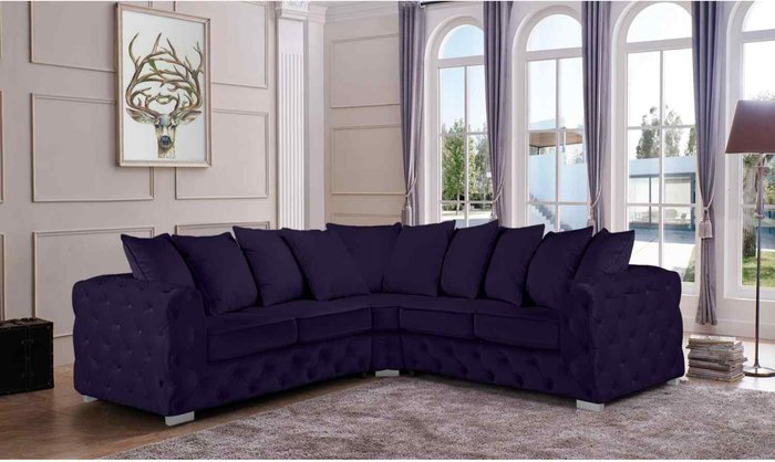 The Range | Simply Eleganza Owen Scatterback Corner Sofa in Plush Velour Velvet - Blue Simply Eleganza Owen Scatterback Corner Sofa in Plush Velour Velvet - Blue