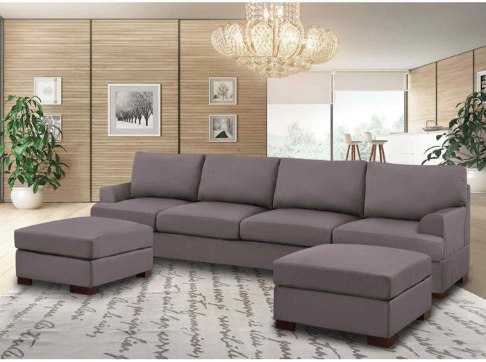 The Range | Simply Eleganza Henry Large U Shape Sofa in Plush Velvet with 2 Footstools - Grey Simply Eleganza Henry Large U Shape Sofa in Plush Velvet with 2 Footstools - Grey