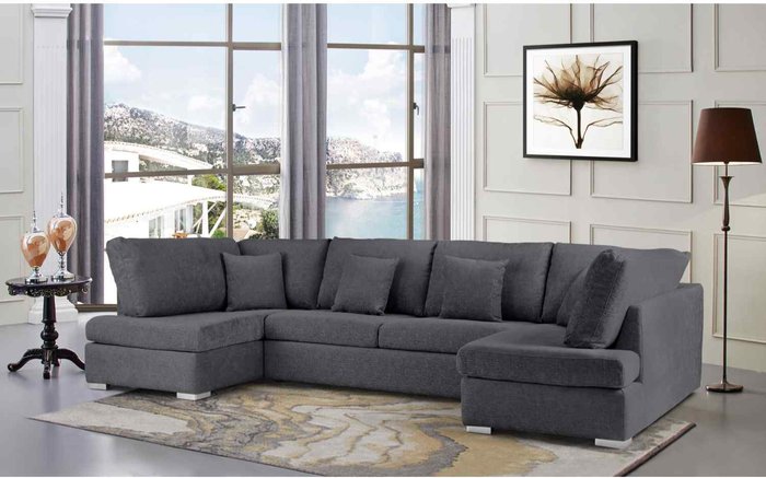 The Range | Simply Eleganza Ollie Large U Shape Sofa Velour Velvet Fabric - Grey Simply Eleganza Ollie Large U Shape Sofa Velour Velvet Fabric - Grey