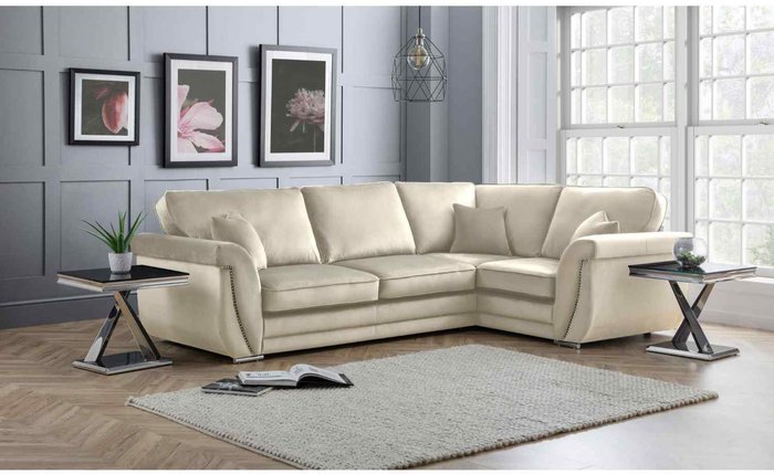 The Range | Simply Eleganza Luca Full Back L Shape Right Hand Corner Sofa Velvet Beading - White Simply Eleganza Luca Full Back L Shape Right Hand Corner Sofa Velvet Beading - White