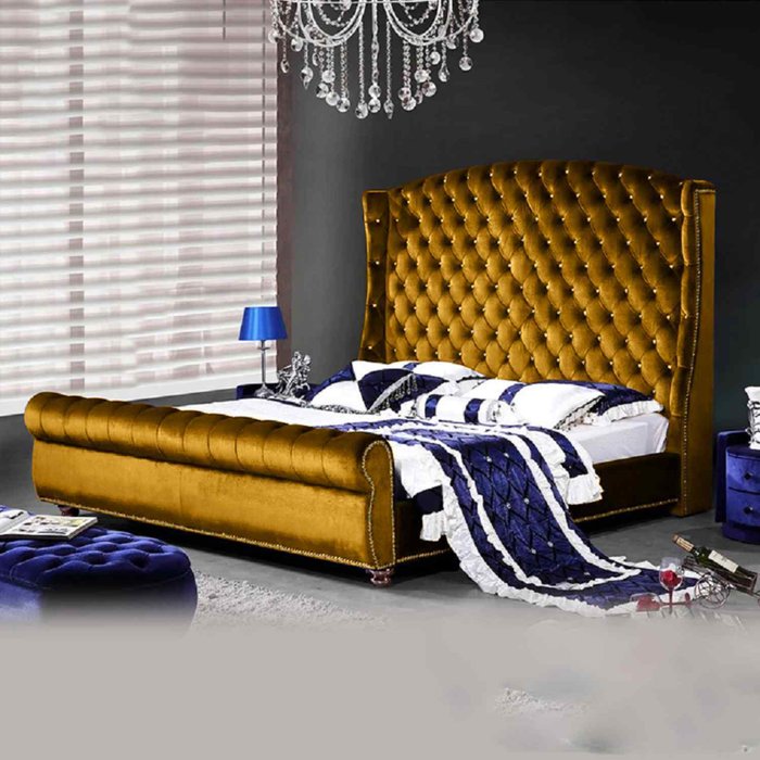 The Range | Rosio Bed King Plush Velvet Mustard Rosio Bed King Plush Velvet Mustard