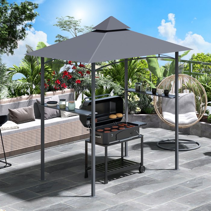 The Range | Outsunny 8ft Outdoor Double Tier BBQ Gazebo - Grey Outsunny 8ft Outdoor Double Tier BBQ Gazebo - Grey