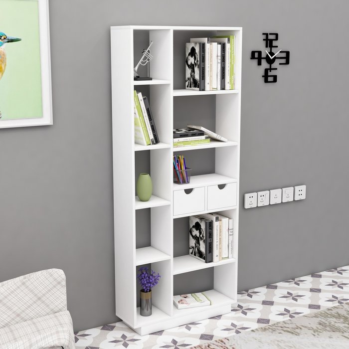 The Range | Destina Home Revna Bookcase with Drawers and Shelves - White Destina Home Revna Bookcase with Drawers and Shelves - White