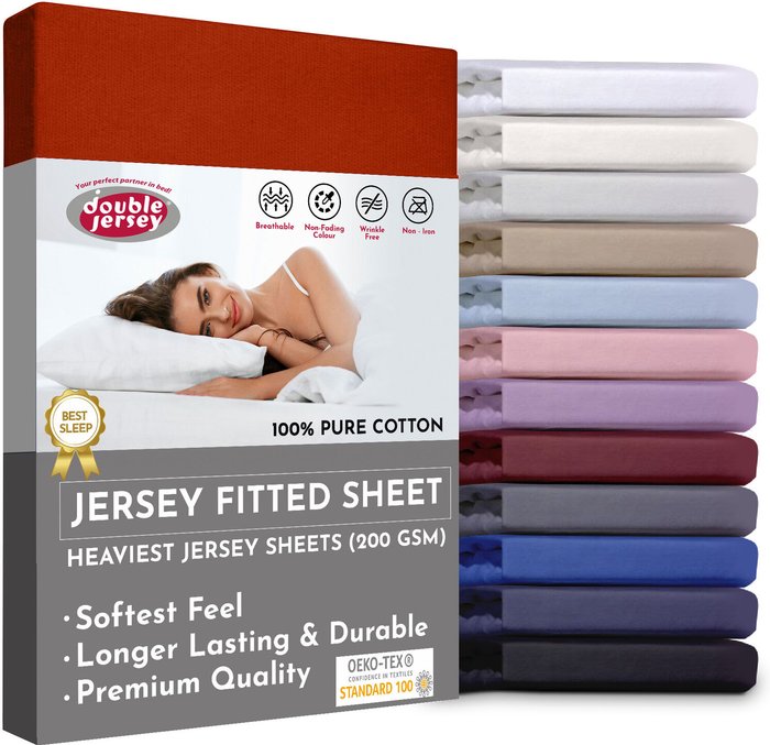 The Range | Double Jersey Double Jersey - Luxurious Jersey - Fitted Sheet - Deep Pocket 90x200x32 cm - Orange Double Jersey Double Jersey - Luxurious Jersey - Fitted Sheet - Deep Pocket 90x200x32 cm - Orange