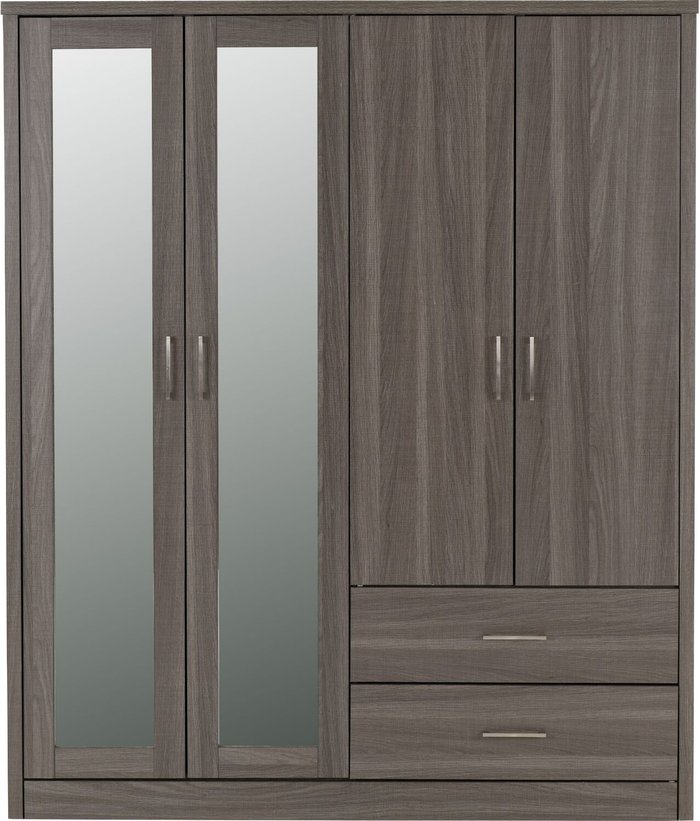 The Range | Seconique Lisbon 4 Door Wardrobe - Black Wood Grain Seconique Lisbon 4 Door Wardrobe - Black Wood Grain