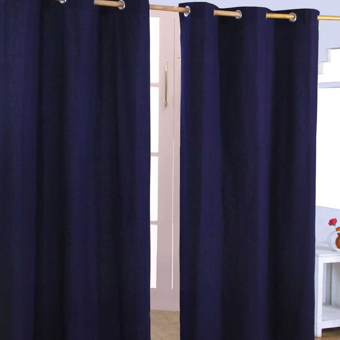 The Range | Homescapes Homescapes Cotton Plain Ready Made Eyelet Curtain Pair - Navy Homescapes Homescapes Cotton Plain Ready Made Eyelet Curtain Pair - Navy