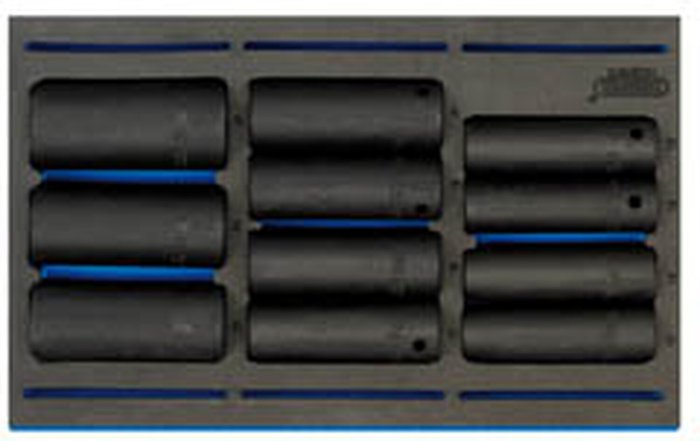 The Range | Draper Draper - 1/2' Sq. Dr. Impact Socket Set in 1/4 Drawer EVA Insert Tray (11 Piece) (63483) Draper Draper - 1/2' Sq. Dr. Impact Socket Set in 1/4 Drawer EVA Insert Tray (11 Piece) (63483)