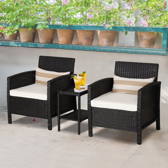 The Range | Outsunny PE Rattan Set 2 Tier Table Set - Black Outsunny PE Rattan Set 2 Tier Table Set - Black