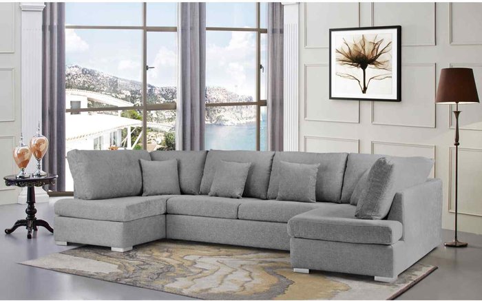 The Range | Simply Eleganza Ollie Large U Shape Sofa Velour Velvet Fabric - Silver Simply Eleganza Ollie Large U Shape Sofa Velour Velvet Fabric - Silver