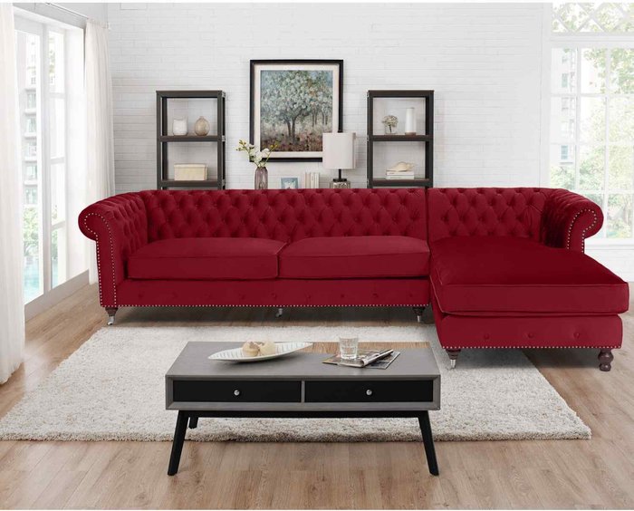 The Range | Simply Eleganza Kayla Chesterfield L Shape Left Hand Corner Sofa - Red Simply Eleganza Kayla Chesterfield L Shape Left Hand Corner Sofa - Red