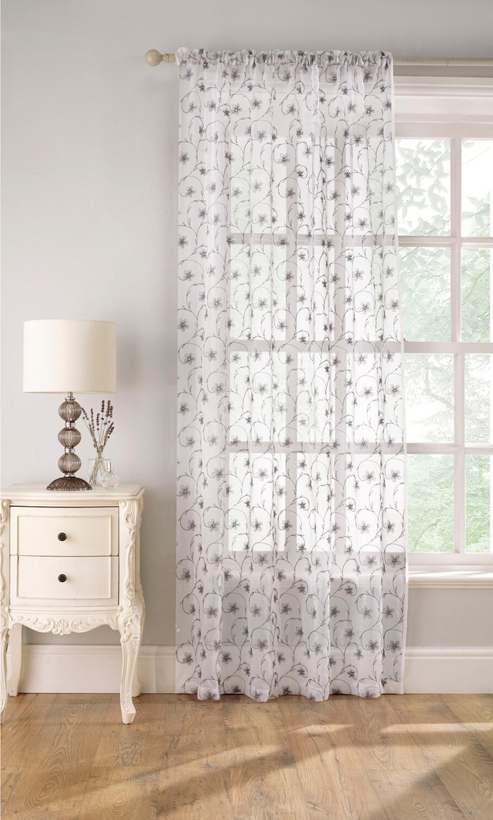 The Range | Belle Embroidered Voile Panel - Grey / 137cm Belle Embroidered Voile Panel - Grey / 137cm