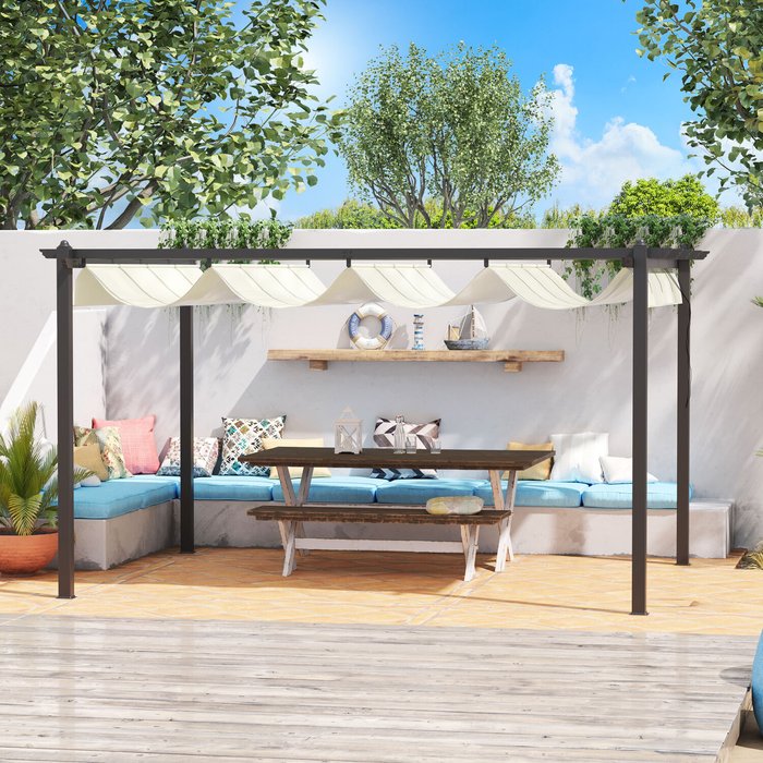 The Range | Outsunny 4 x 3(m) Aluminum Pergola Gazebo - Cream Outsunny 4 x 3(m) Aluminum Pergola Gazebo - Cream