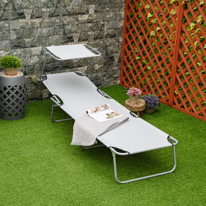 The Range | Outsunny Outsunny Folding Chair Sun Lounger With Sunshade Garden Recliner Hammock - Grey Outsunny Outsunny Folding Chair Sun Lounger With Sunshade Garden Recliner Hammock - Grey