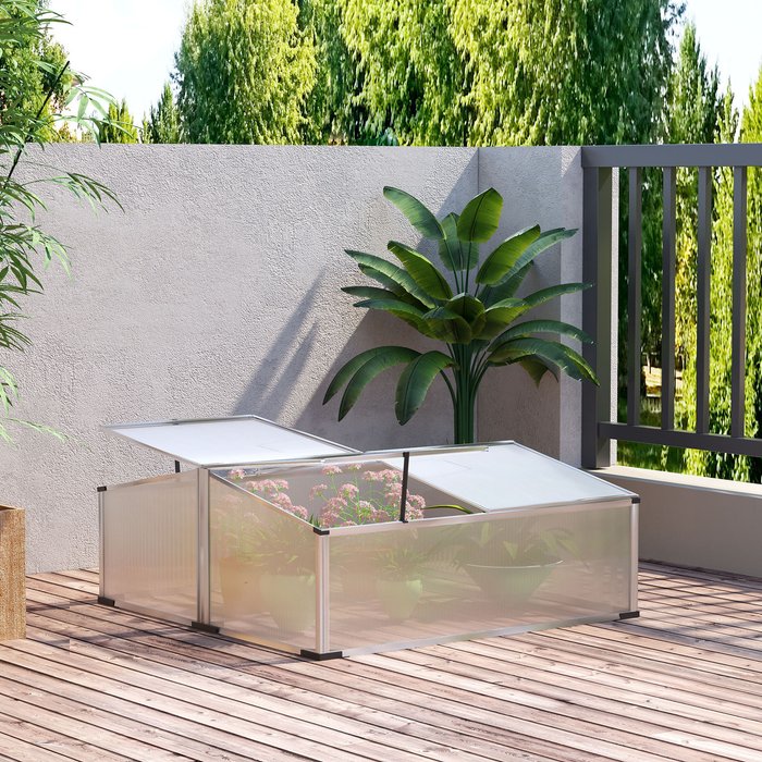 The Range | Outsunny Polycarbonate Greenhouse Aluminium Cold Frame - Silver Outsunny Polycarbonate Greenhouse Aluminium Cold Frame - Silver