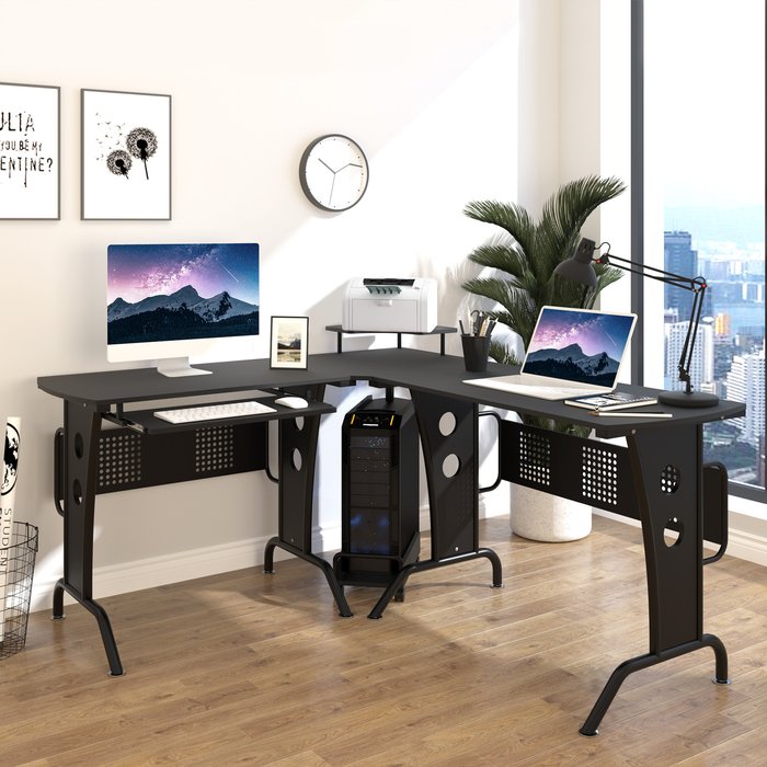 The Range | HOMCOM Space-Saving Corner Work Desk Gaming - Black HOMCOM Space-Saving Corner Work Desk Gaming - Black