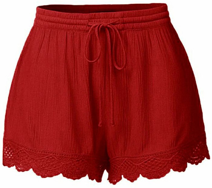 The Range | Laced Hem Summer Beach Casual Shorts - Red / UK 16 2XL Laced Hem Summer Beach Casual Shorts - Red / UK 16 2XL