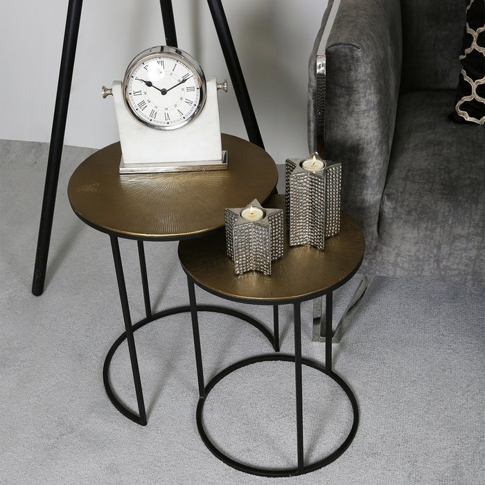 The Range | Vanity Living Nesting Side Table Set of 2 - Suhani Black and Gold Round Metal Top End Tables - Gold Vanity Living Nesting Side Table Set of 2 - Suhani Black and Gold Round Metal Top End Tables - Gold