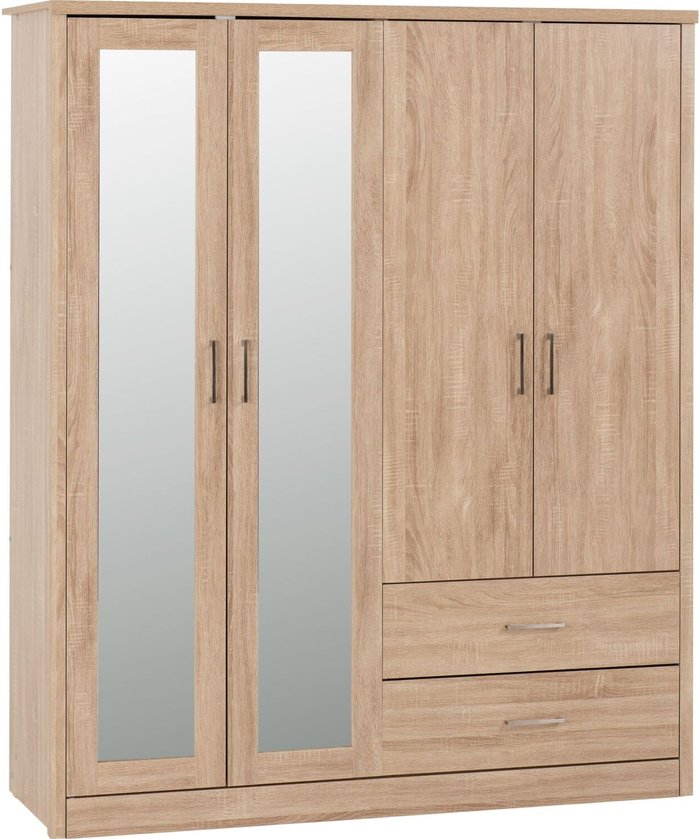 The Range | Seconique Lisbon 4 Door Wardrobe - Light Oak Effect Veneer Seconique Lisbon 4 Door Wardrobe - Light Oak Effect Veneer
