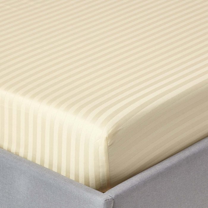 The Range | Homescapes 330 Thread Count Egyptian Cotton Satin Stripe Fitted Sheet - Pale Yellow / Double Homescapes 330 Thread Count Egyptian Cotton Satin Stripe Fitted Sheet - Pale Yellow / Double