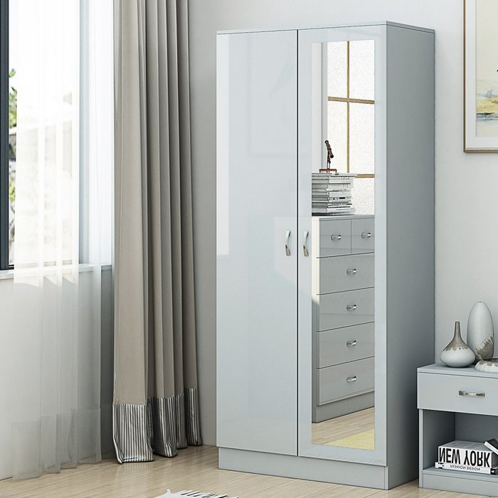 The Range | FWStyle FWStyle Grey Gloss Modern 2 Door Mirrored Wardrobe FWStyle FWStyle Grey Gloss Modern 2 Door Mirrored Wardrobe