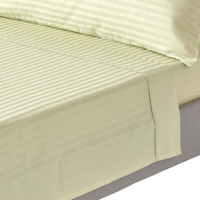 The Range | Homescapes 330 Thread Count Egyptian Cotton Flat Sheet with Satin Stripes - Sage Green / Double Homescapes 330 Thread Count Egyptian Cotton Flat Sheet with Satin Stripes - Sage Green / Double