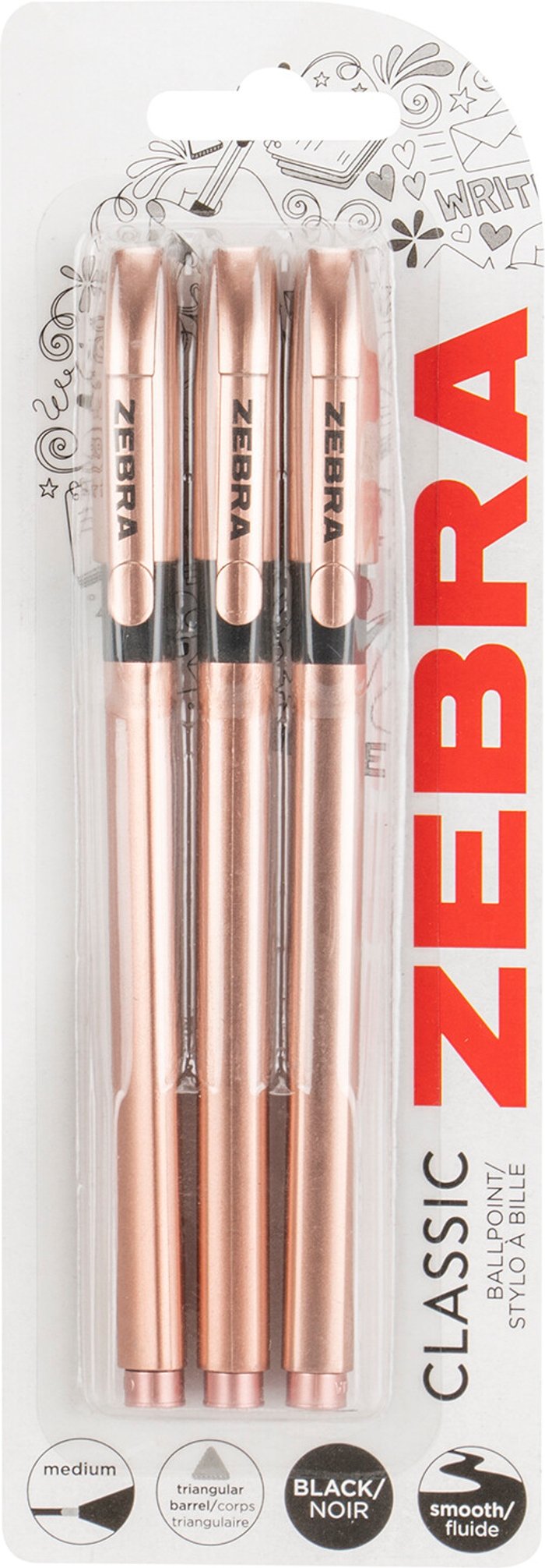 The Range | Zebra Pack of Three Zebra Rose Gold Ballpoint Pens Zebra Pack of Three Zebra Rose Gold Ballpoint Pens
