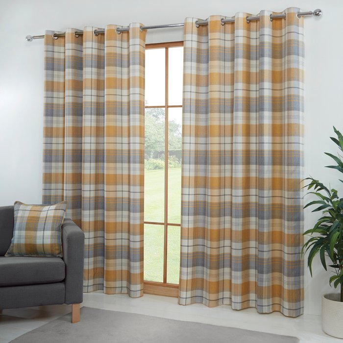 The Range | Divante Hamilton Check Eyelet Curtains - Ochre / 229cm / 168cm Divante Hamilton Check Eyelet Curtains - Ochre / 229cm / 168cm