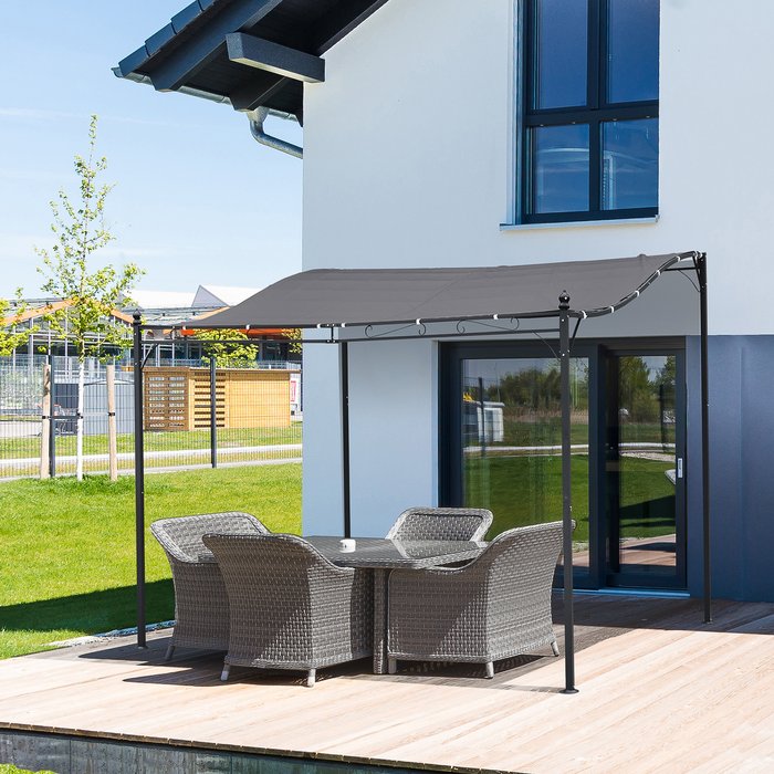 The Range | Outsunny 3 x 3 Meters Metal Wall Gazebo Awning - Grey Outsunny 3 x 3 Meters Metal Wall Gazebo Awning - Grey