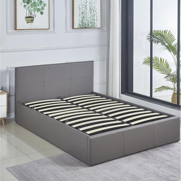 The Range | Kosy Koala Ottoman Storage Bed - Double Size - Gas-Assisted Lift - Grey - Wooden Base Slats & Stitched Headboard - Faux Leather Kosy Koala Ottoman Storage Bed - Double Size - Gas-Assisted Lift - Grey - Wooden Base Slats & Stitched Headboard - Faux Leather