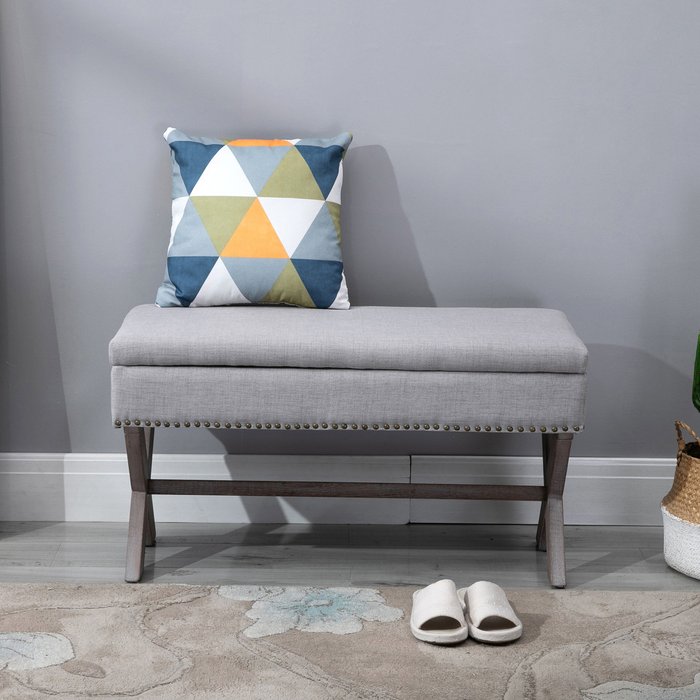 The Range | HOMCOM 91cm Elegant Storage Ottoman Stool - Grey HOMCOM 91cm Elegant Storage Ottoman Stool - Grey