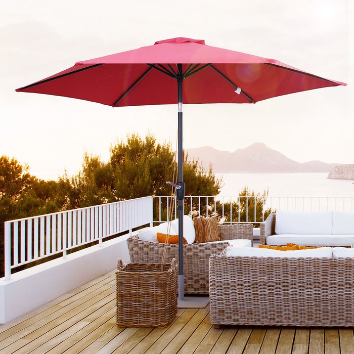 The Range | Outsunny 2.7M Patio Tilt Umbrella Sun Parasol - Wine Red Outsunny 2.7M Patio Tilt Umbrella Sun Parasol - Wine Red